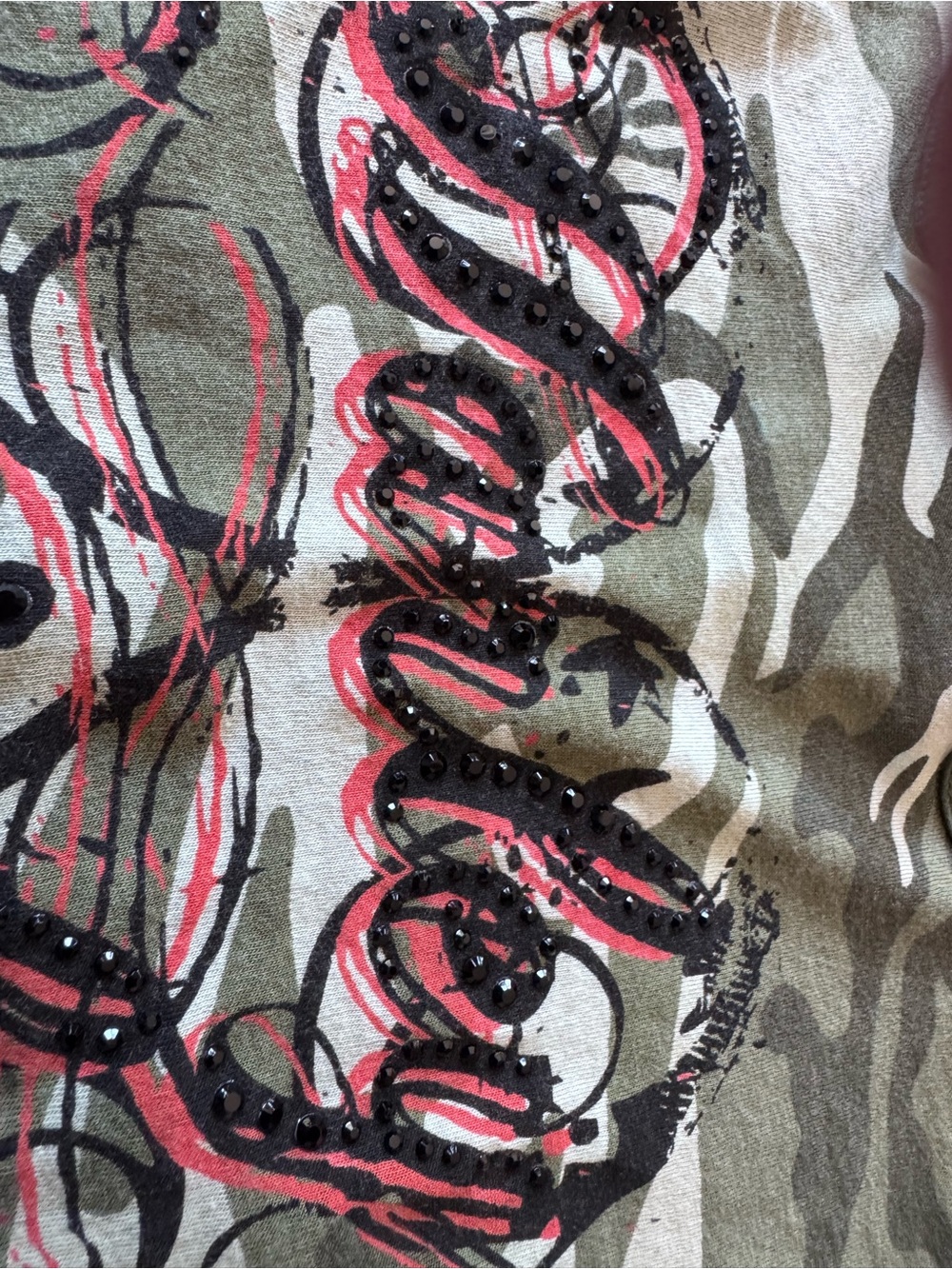 Harley-Davidson Bling Rhinestone Camo Henley Graphic Short Sleeve top  women’s